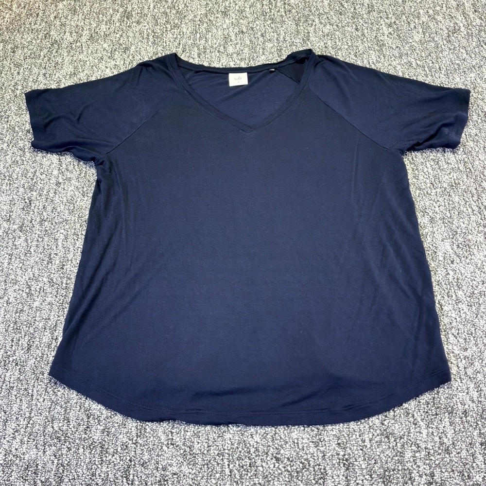 CAbi Ultimate Tee Womens Medium Blue Rayon Raglan Sleeve Round Hem Relaxed Fit